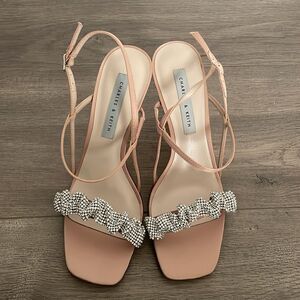 Charles and Keith women’s pink and rhinestone heels wedding sandals 6.5